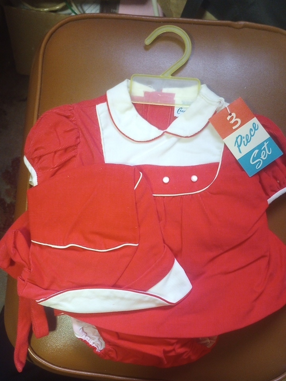 Cradle Togs Red & White Corduroy 3-Piece Baby Set w/ Hat. 19-24 Lbs, Plz Read!